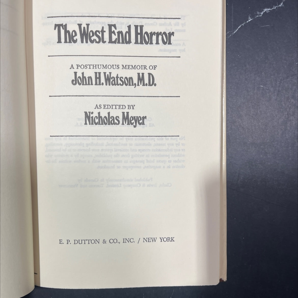 the west end horror book, by nicholas meyer, 1976 Hardcover image 2