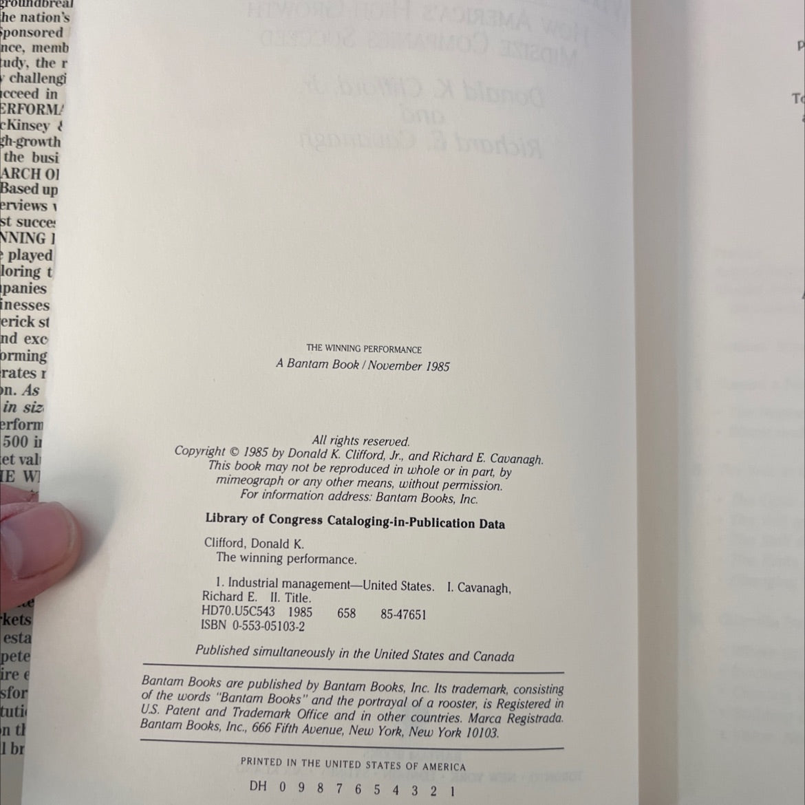 the winning performance book, by Donald K. Clifford, Jr. and Richard E. Cavanagh, 1985 Hardcover, First Edition image 3