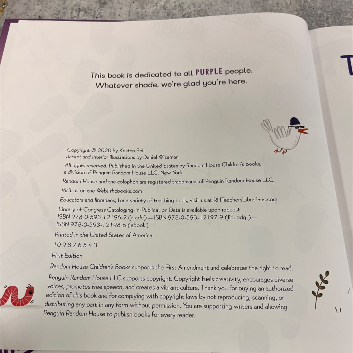 SIGNED the world needs more purple people book, by Kristen Bell, 2020 Hardcover, First Edition image 3
