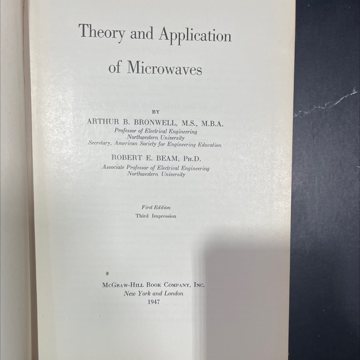 theory and application of microwaves book, by arthur b. bronwell, m.s., m.b.a., robert e. beam, ph.d., 1947 Hardcover image 2