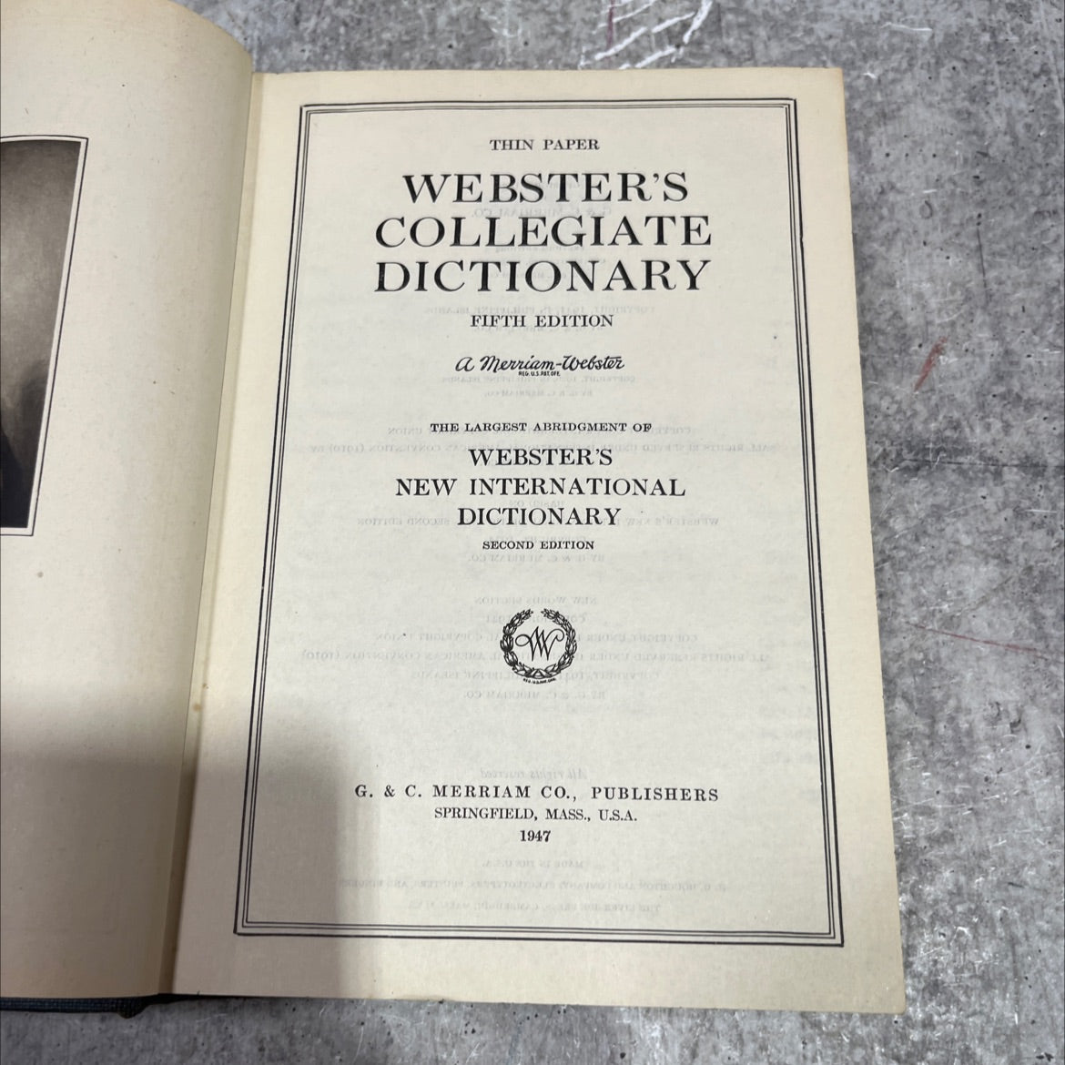 thin paper webster's collegiate dictionary fifth edition book, by