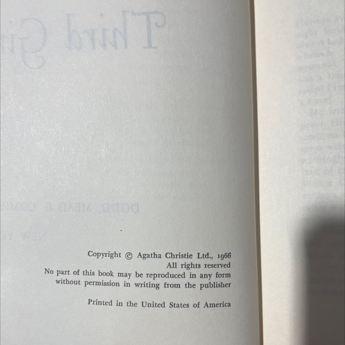 third girl book, by agatha christie, 1966 Hardcover image 3