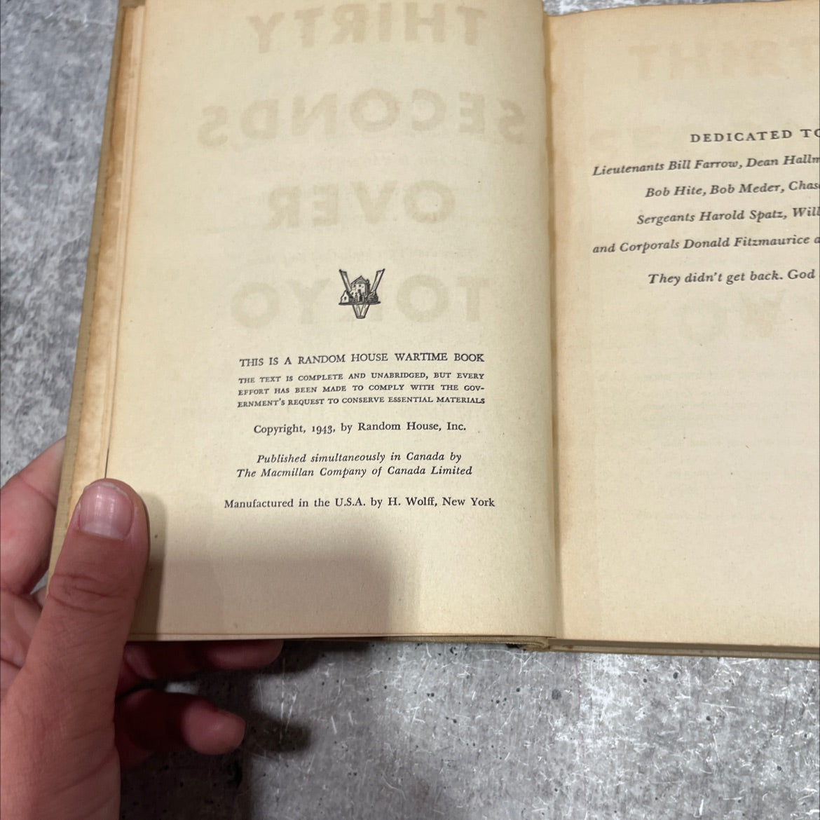 thirty seconds over tokyo book, by Captain Ted W. Lawson, 1943 Hardcover image 3