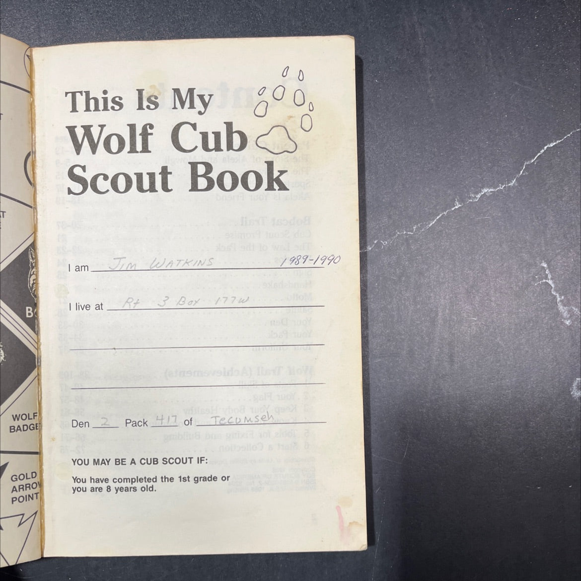 this is my wolf cub scout book book, by jim watkins, 1990 Hardcover image 2