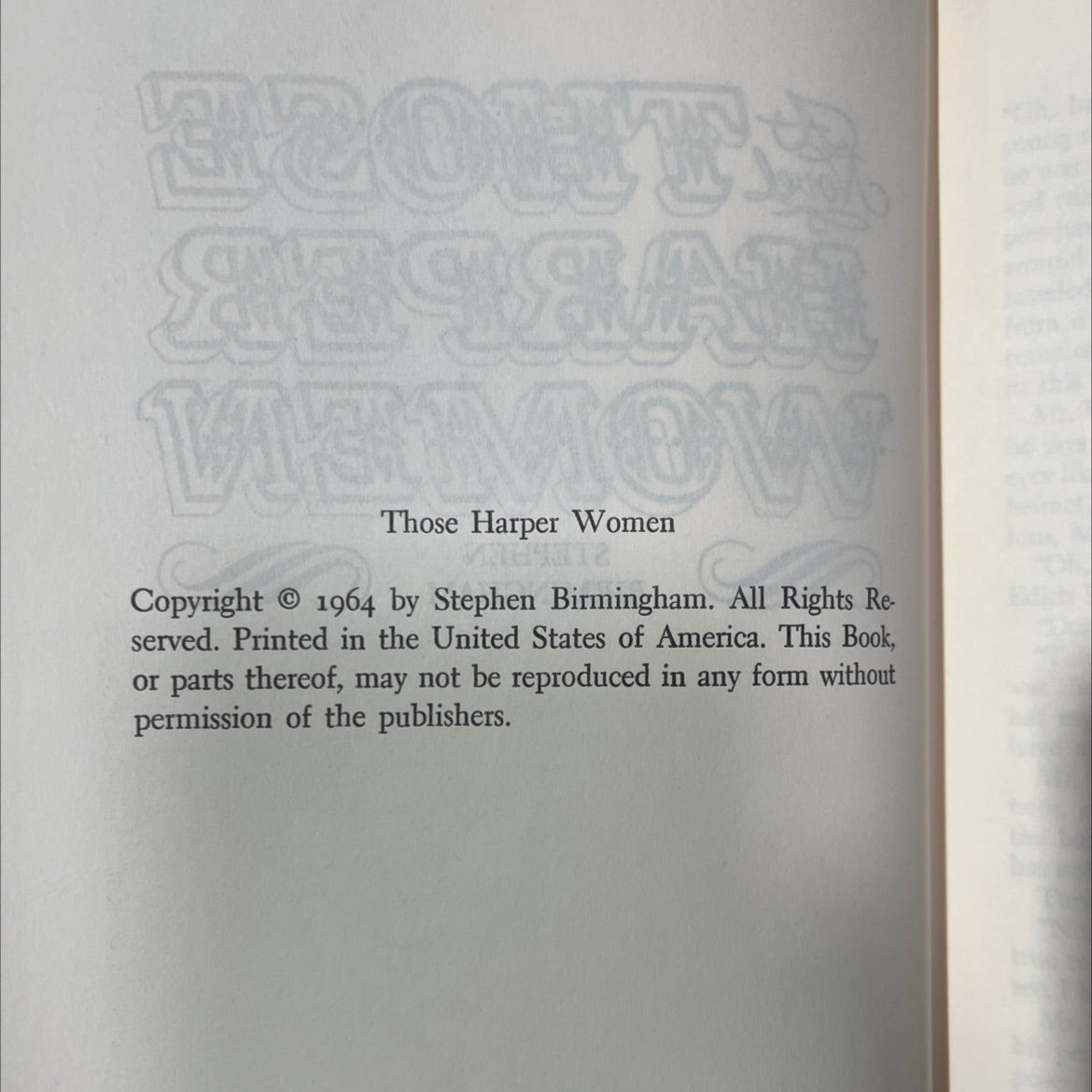 those harper women book, by Stephen Birmingham, 1964 Hardcover image 3