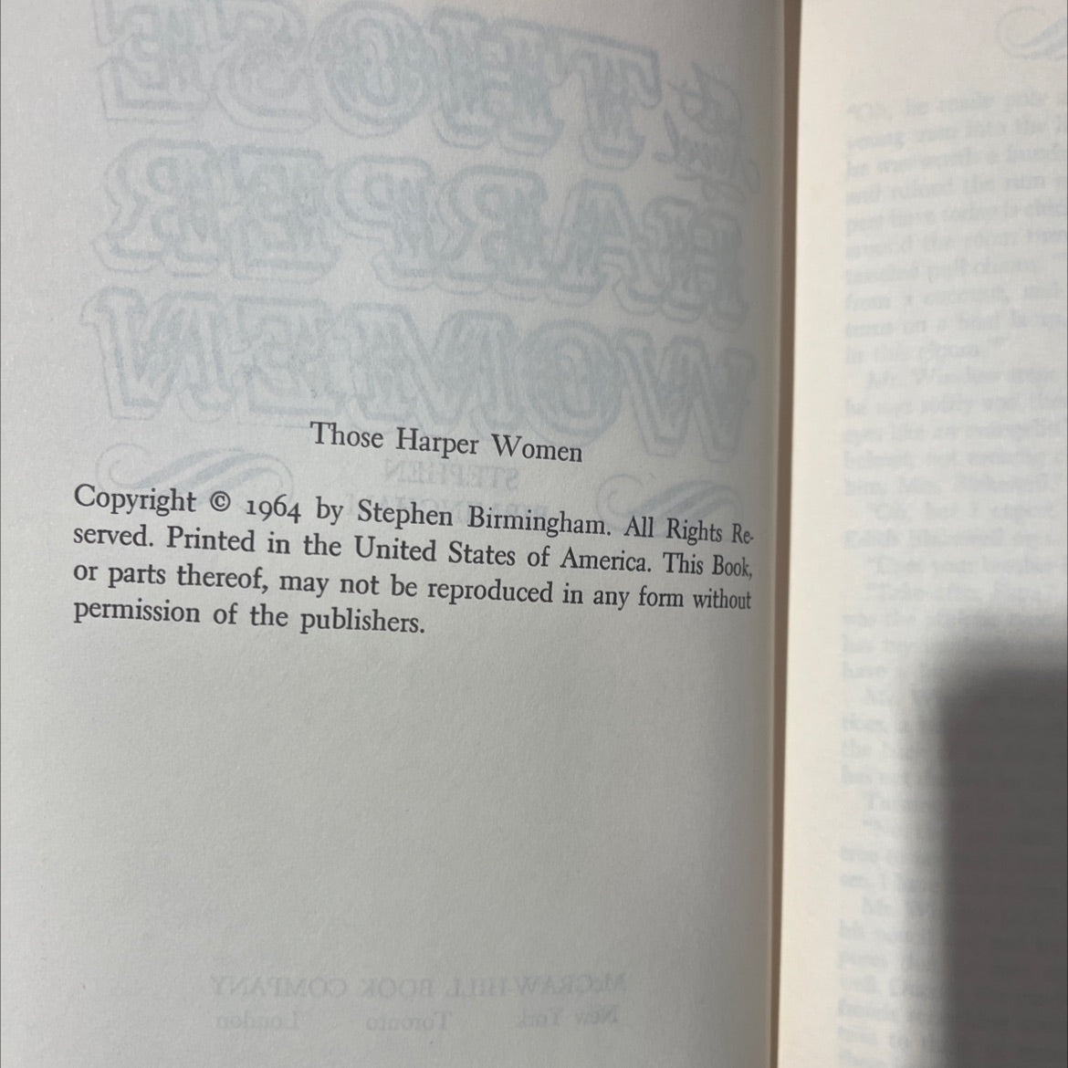 those harper women book, by stephen birmingham, 1964 Hardcover image 3