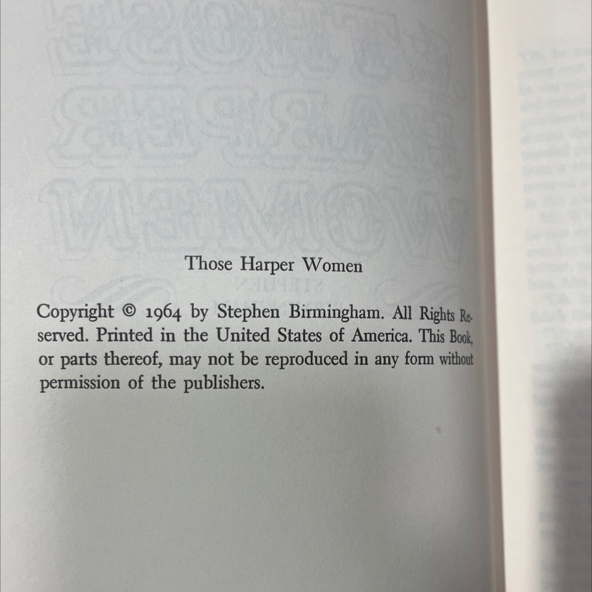 those harper women book, by stephen birmingham, 1964 Hardcover image 3