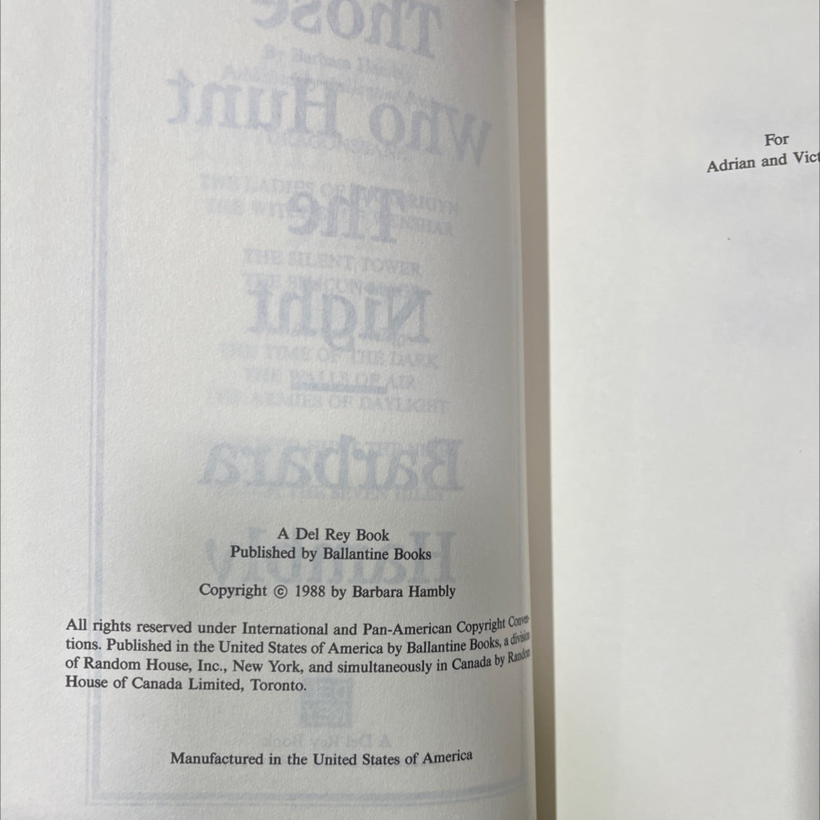 those who hunt the night book, by Barbara Hambly, 1988 Hardcover image 3