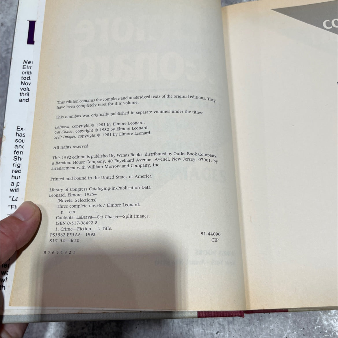 three complete novels book, by Elmore Leonard, 1992 Hardcover image 3