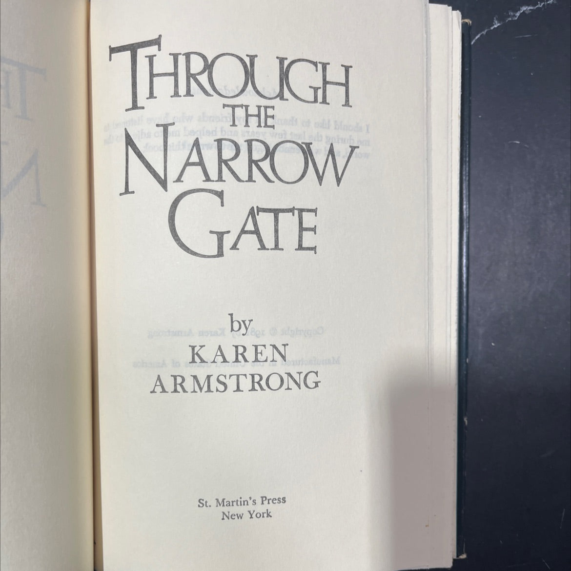 through the narrow gate book, by karen armstrong, 1981 Hardcover image 2