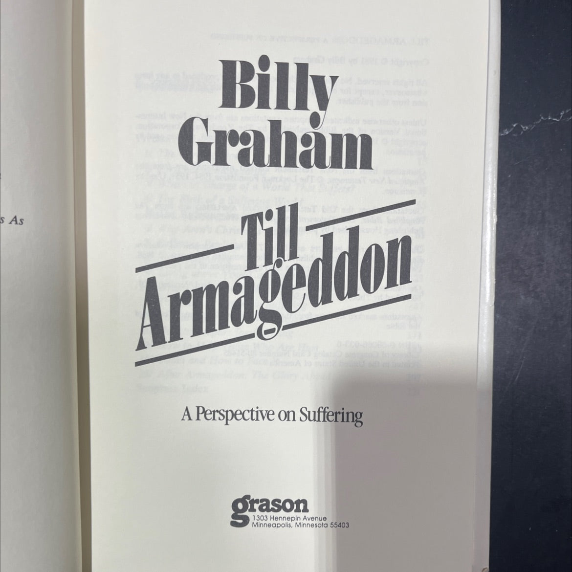 till armageddon: a perspective on suffering book, by Billy Graham, 1981 Hardcover image 2