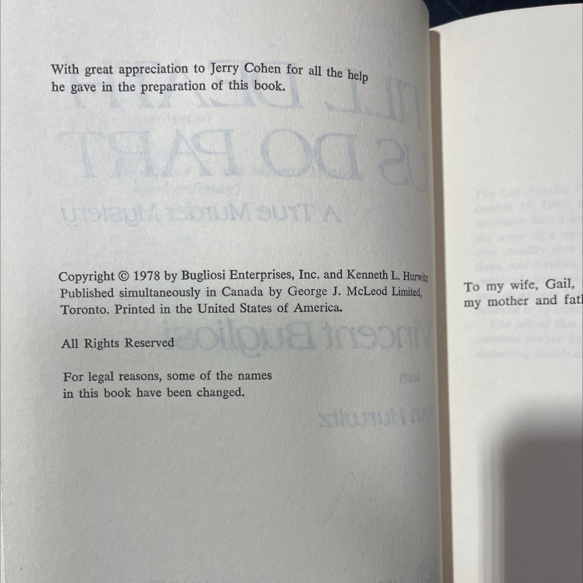 till death us do part book, by vincent bugliosi with ken hurwitz, 1978 Hardcover image 3