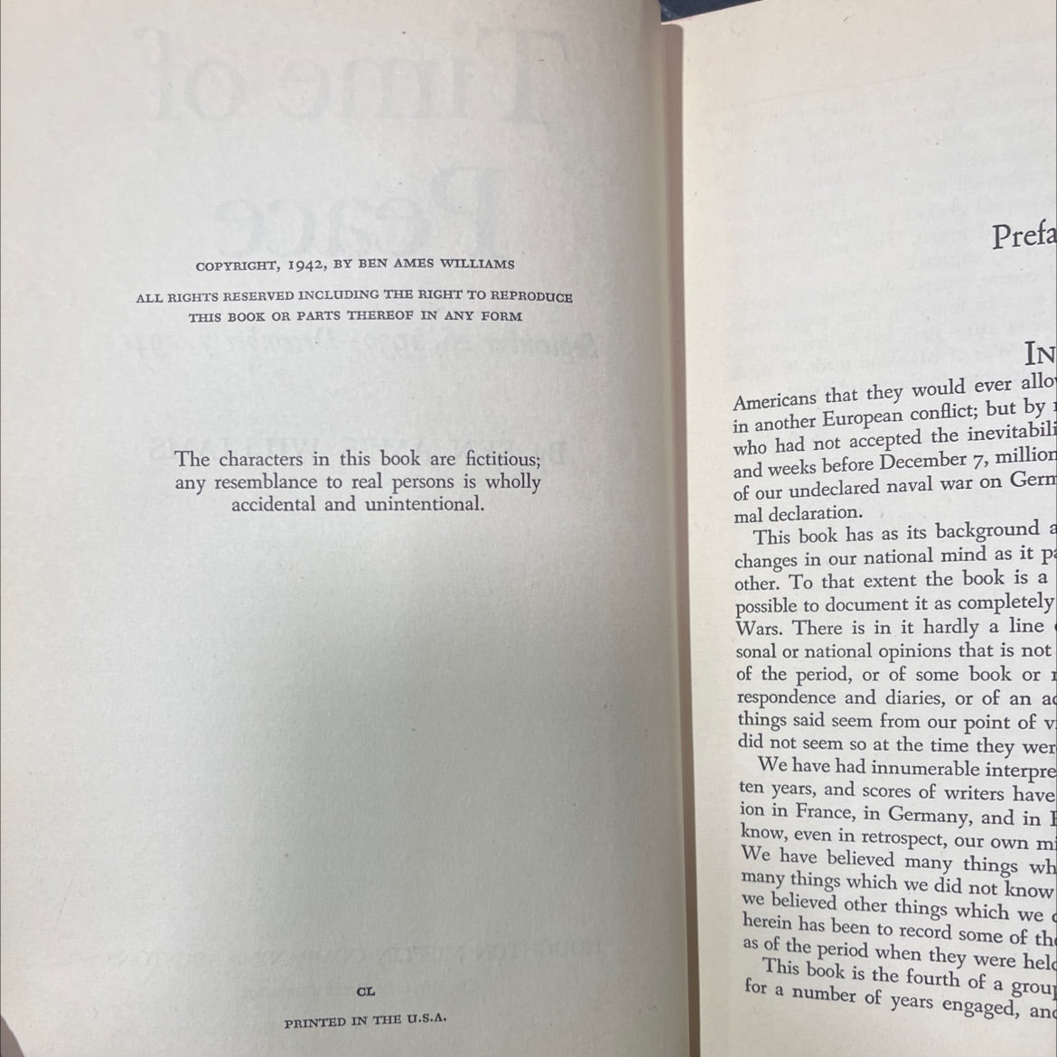 time of peace september 26 1930-december 7 1941 book, by ben ames williams, 1942 Hardcover image 3