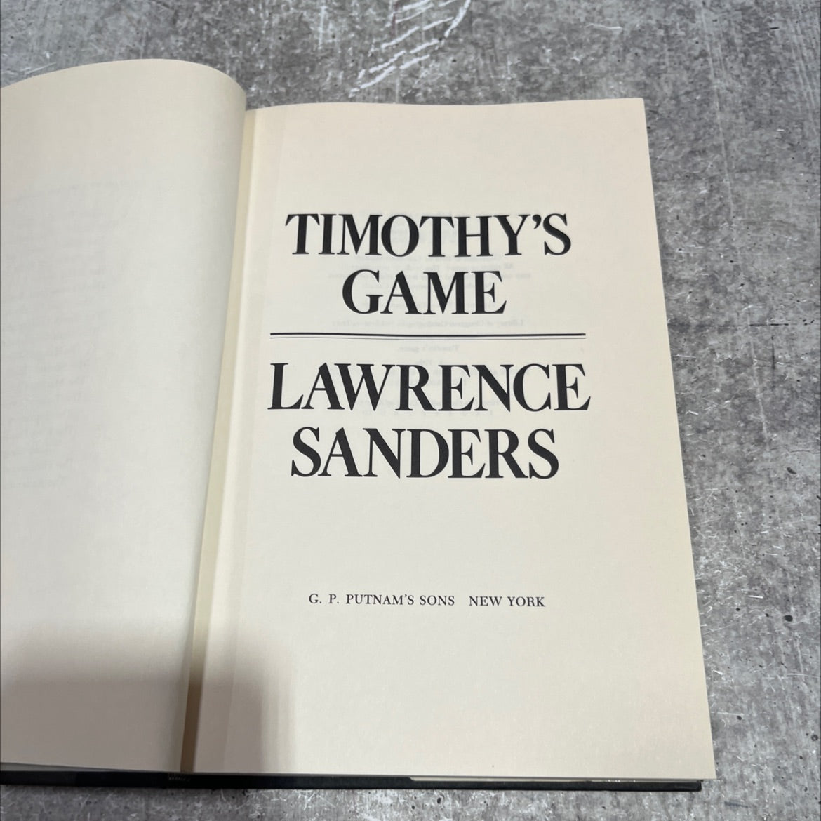 timothy's game book, by lawrence sanders, 1988 Hardcover image 2