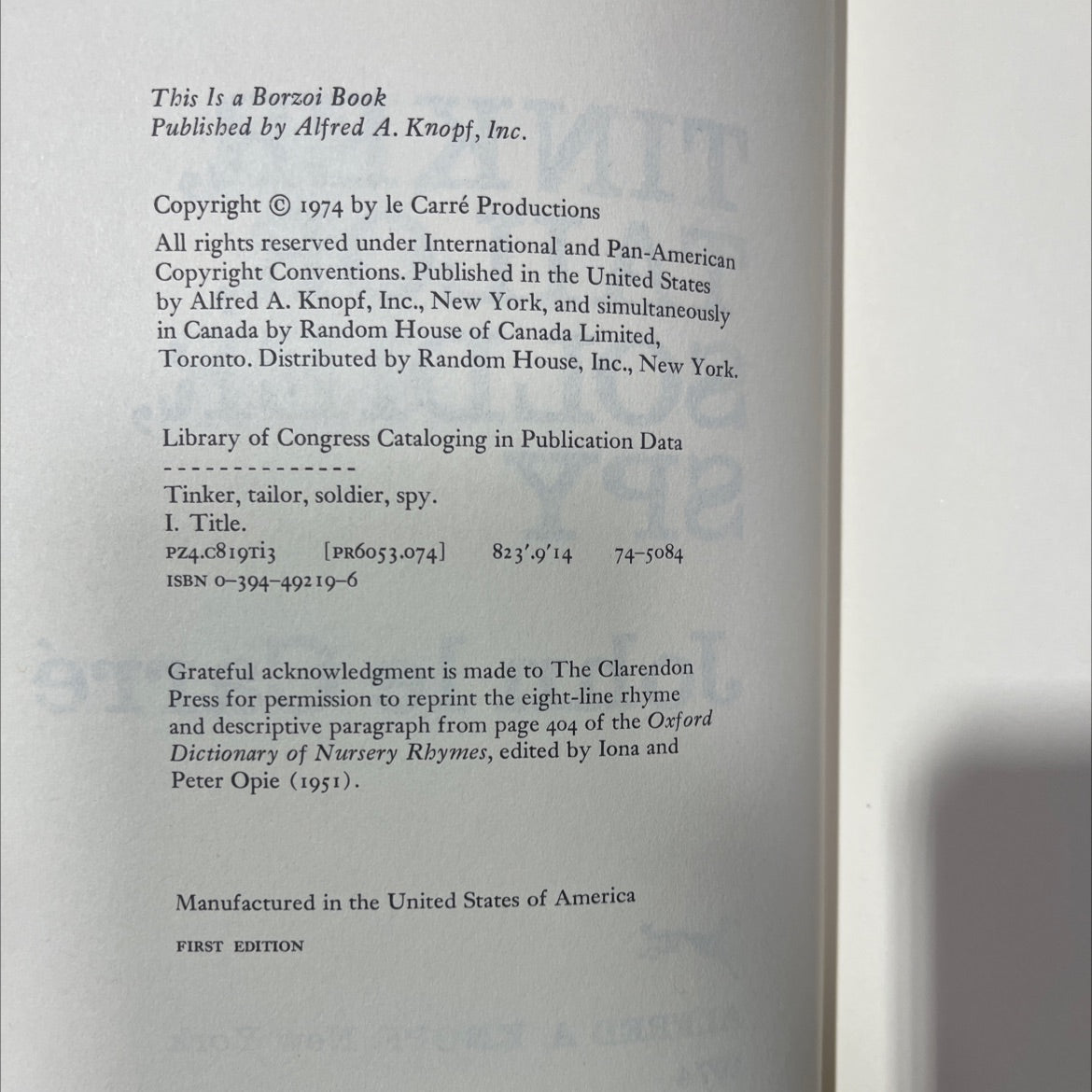 tinker, tailor, soldier, spy book, by John le Carré, 1974 Hardcover image 3