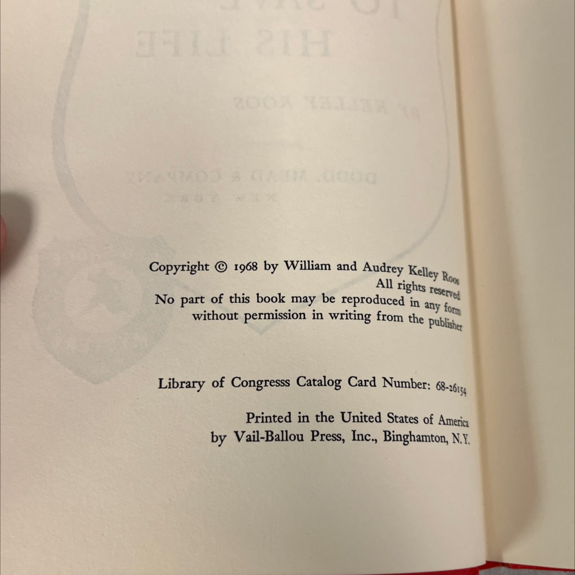 to save his life book, by kelley roos, 1968 Hardcover image 3