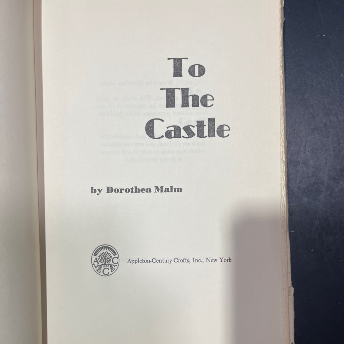 to the castle book, by dorothea malm, 1957 Hardcover image 2