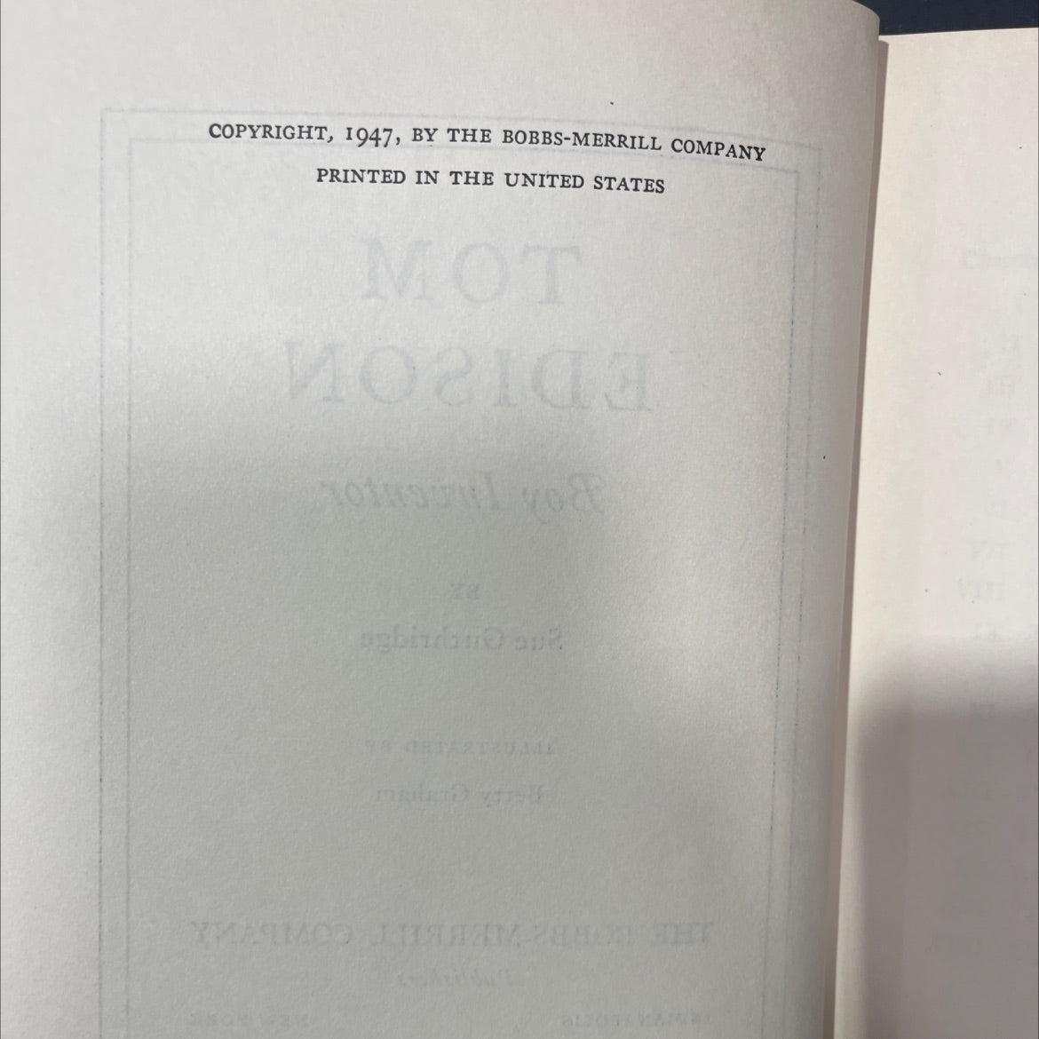 tom edison boy inventor book, by sue guthridge, 1947 Hardcover image 3