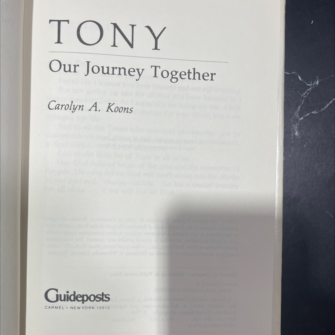 tony: our journey together book, by carolyn a. koons, 1984 Hardcover image 2