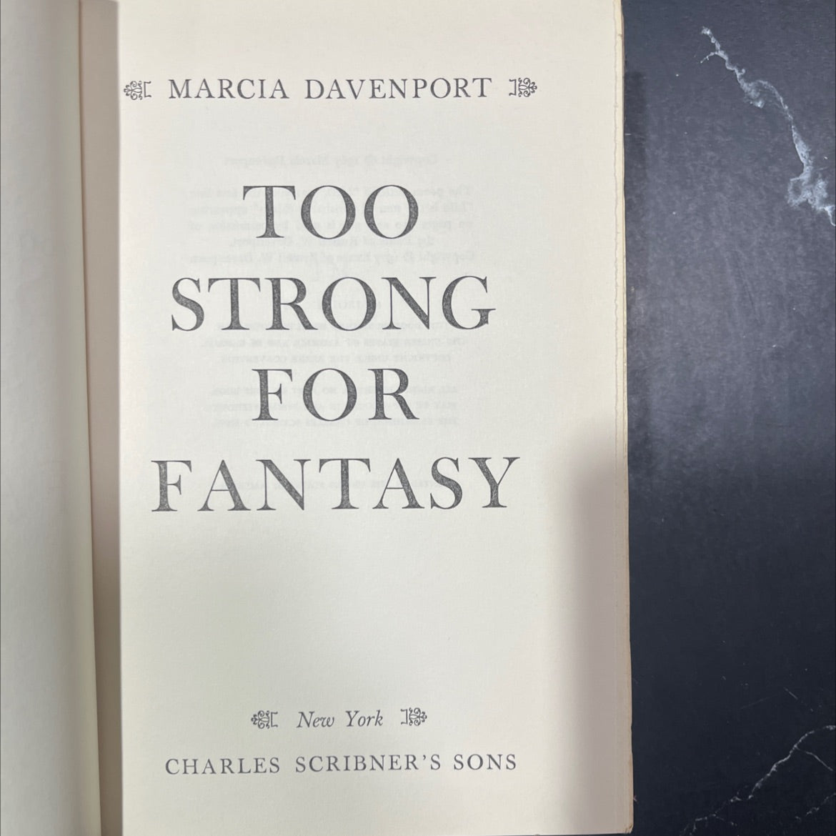 too strong for fantasy book, by marcia davenport, 1967 Hardcover image 2