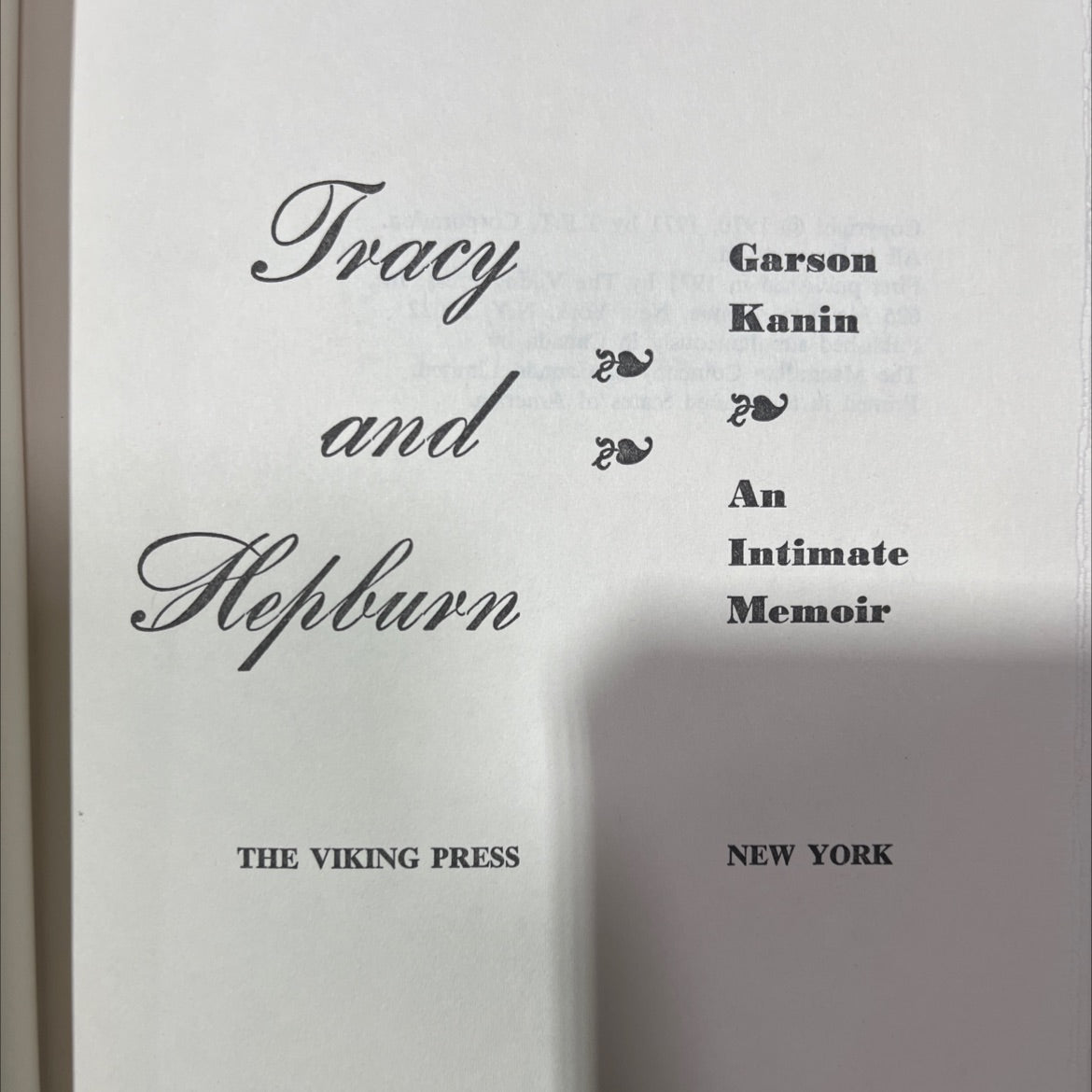 tracy and hepburn an intimate memoir book, by Garson Kanin, 1971 Hardcover image 2