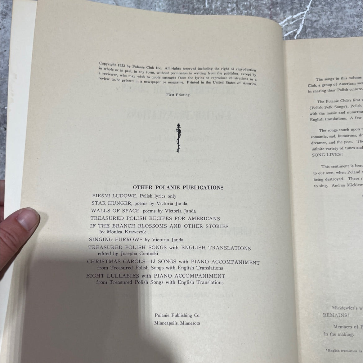 treasured polish songs with english translations book, by Josepha K. Contoski, 1953 Paperback image 3