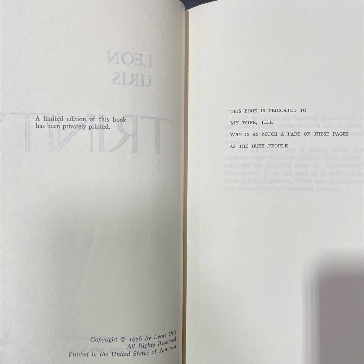 trinity book, by leon uris, 1976 Hardcover image 3