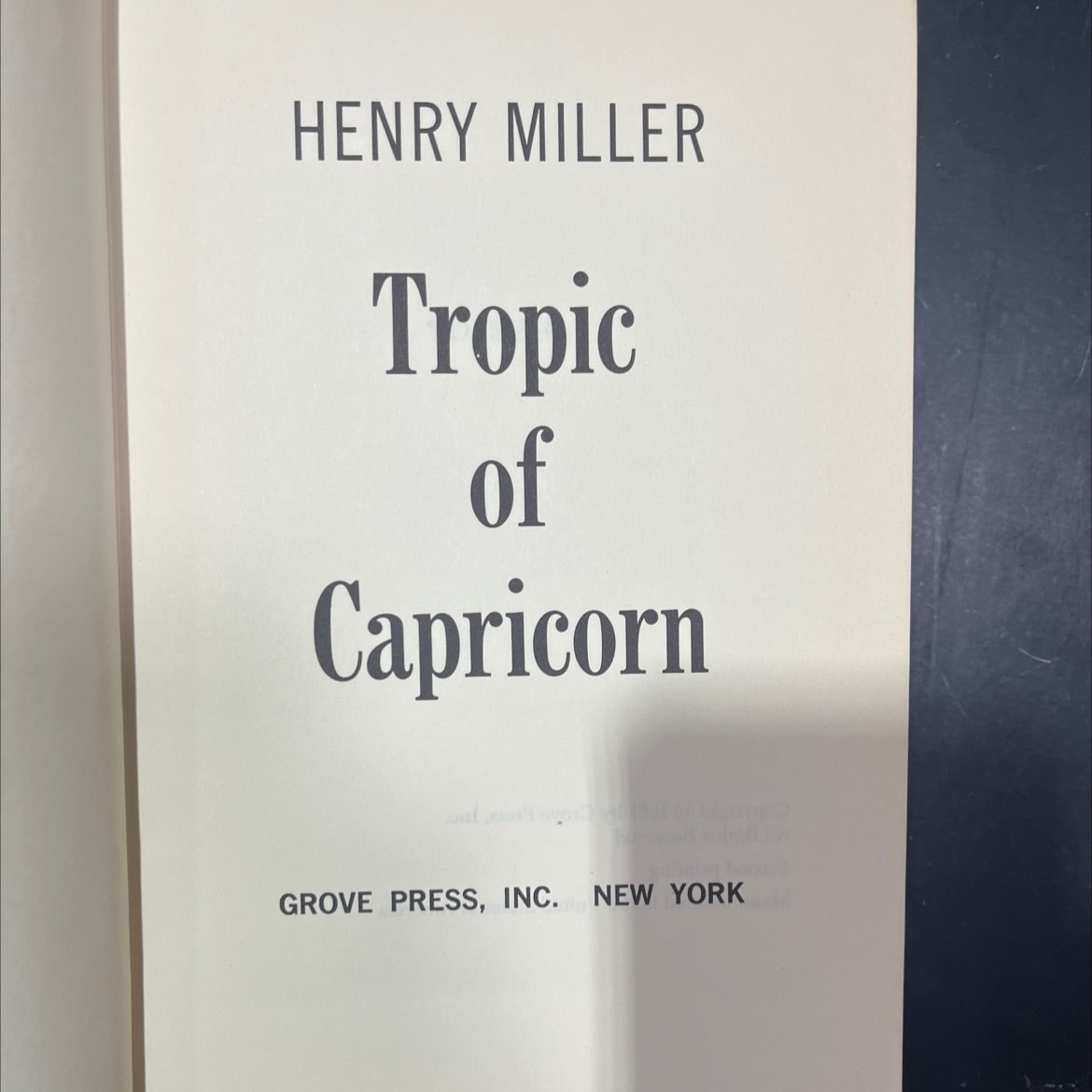 tropic of capricorn book, by henry miller, 1961 Hardcover image 2