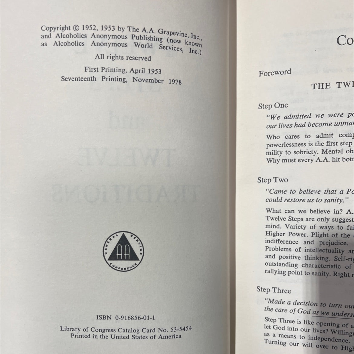 twelve steps and twelve traditions book, by Alcoholics Anonymous World Services, Inc., 1978 Hardcover image 3