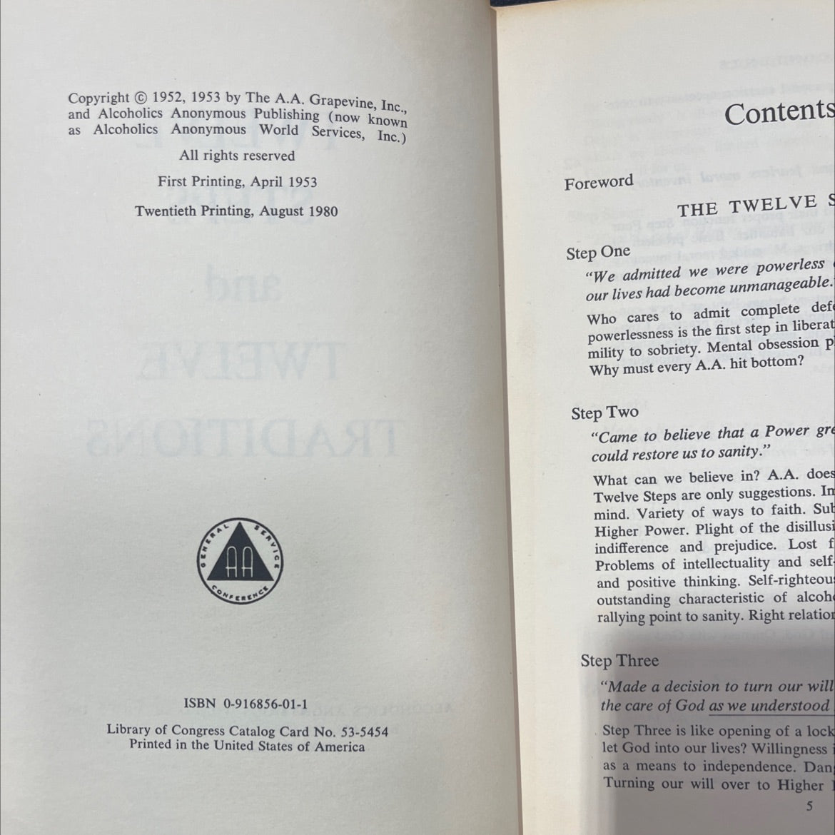 twelve steps and twelve traditions book, by Alcoholics Anonymous World Services, Inc., 1980 Hardcover image 3