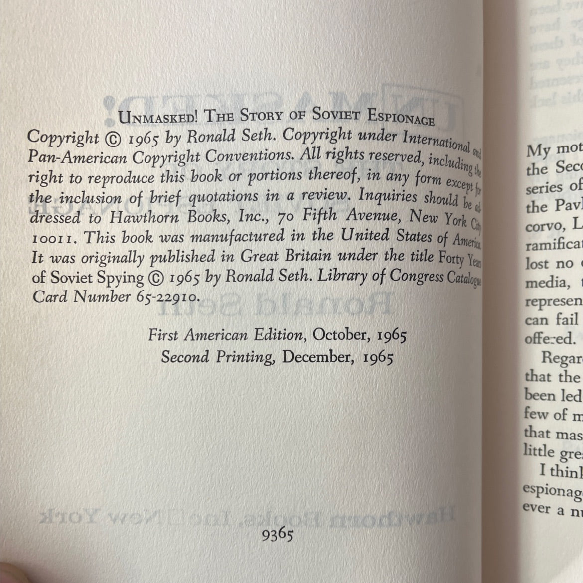 un masked! the story of soviet espionage book, by ronald seth, 1965 Hardcover, Vintage image 3