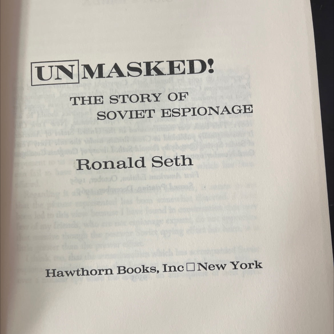 un masked! the story of soviet espionage book, by ronald seth, 1965 Hardcover, Vintage image 2