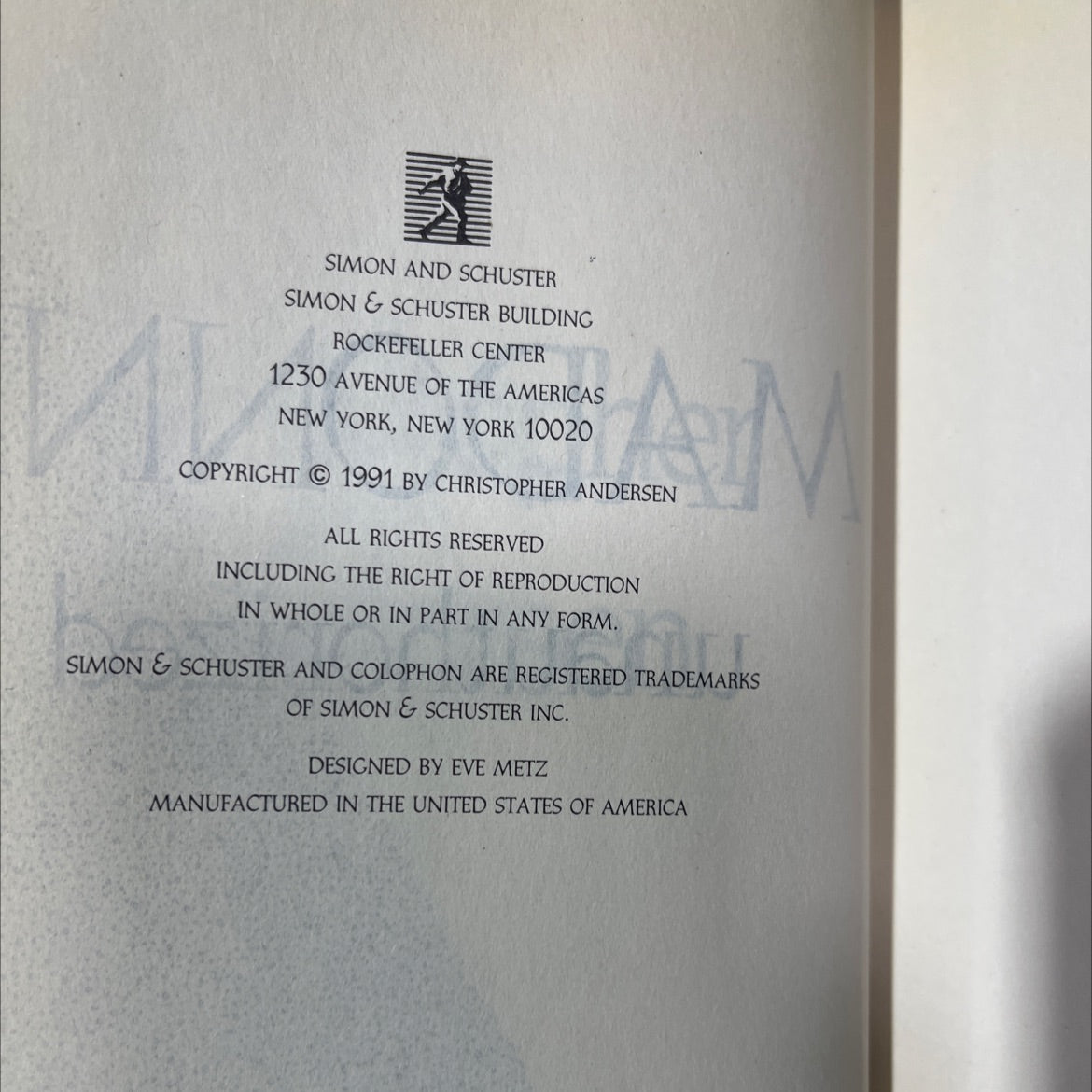 unauthorized biography of madonna book, by christopher andersen, 1991 Hardcover image 3