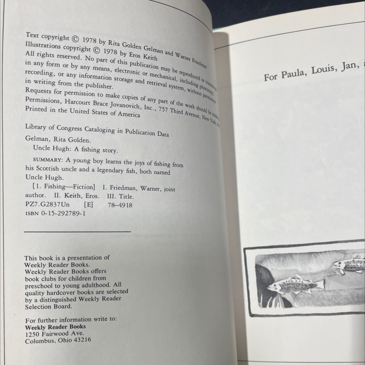 uncle hugh a fishing story book, by Rita Golden Gelman, Warner Friedman, 1978 Hardcover image 3