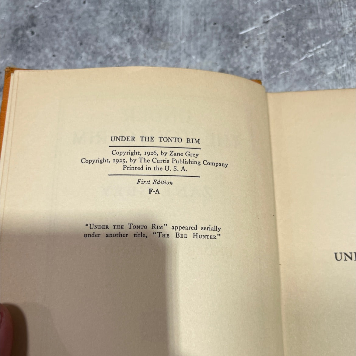 under the tonto rim book, by zane grey, 1926 Hardcover image 3