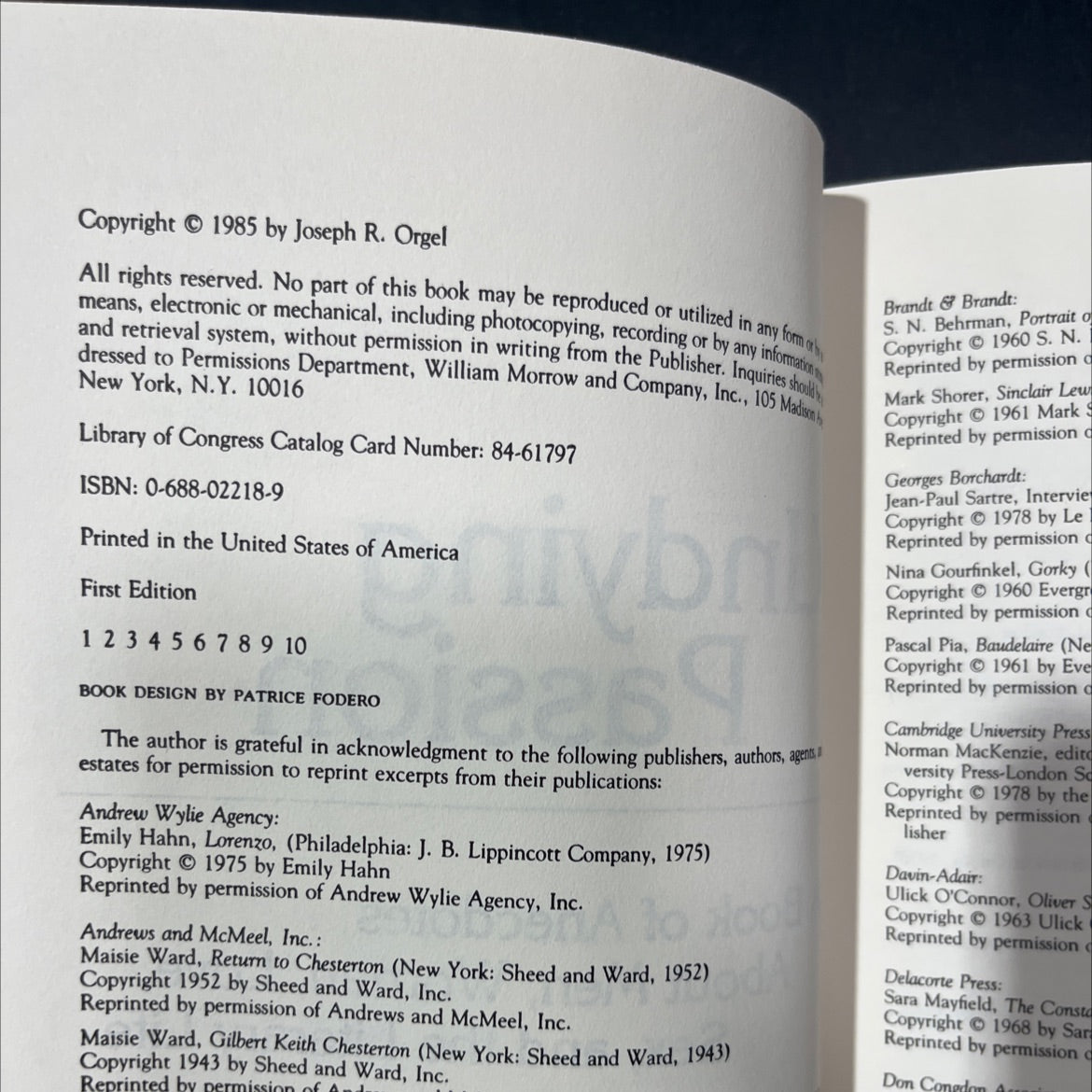 undying passion a book of anecdotes about men, women, love, sex, and the literary life book, by joseph r. orgel, 1985 image 3