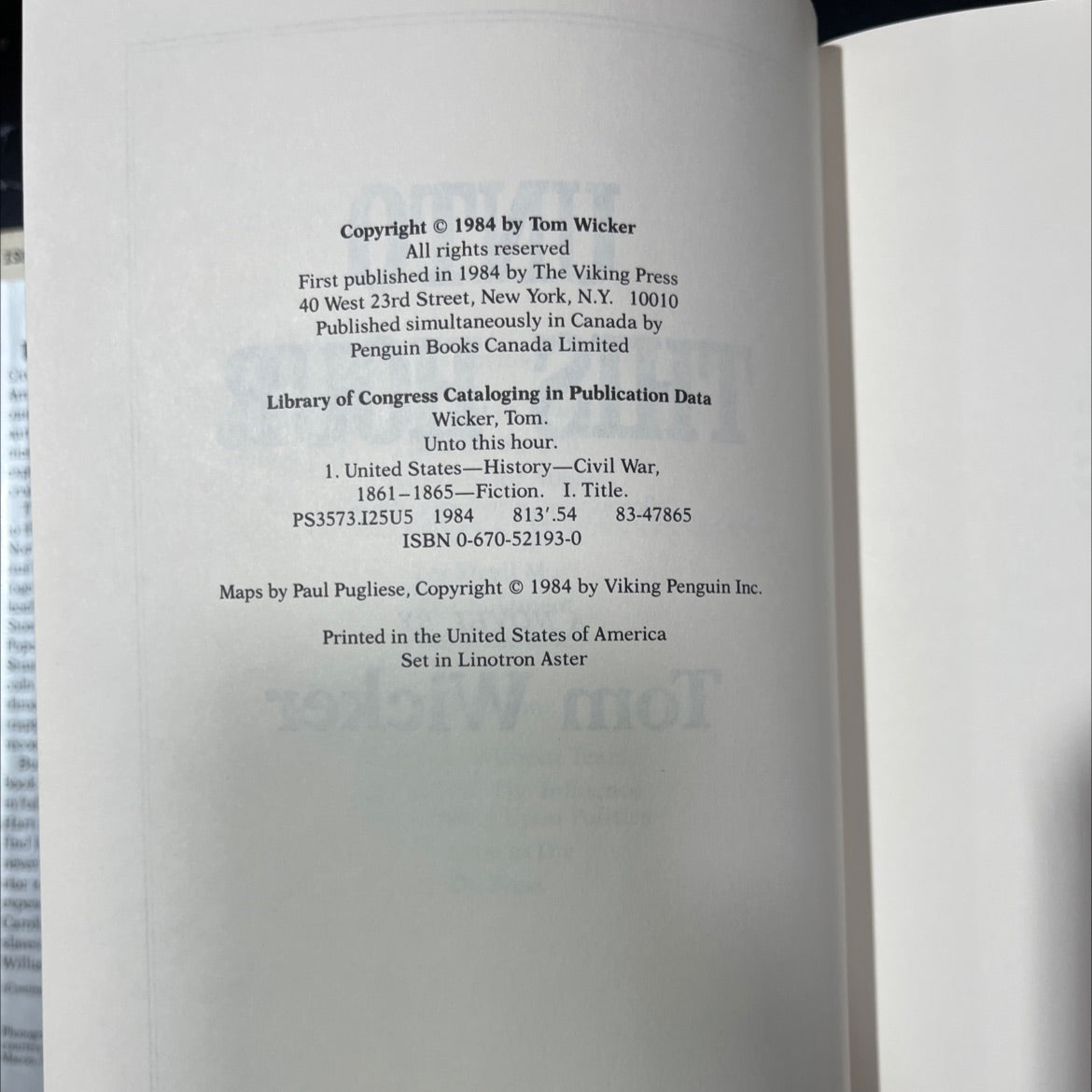 unto this hour book, by Tom Wicker, 1984 Hardcover image 3