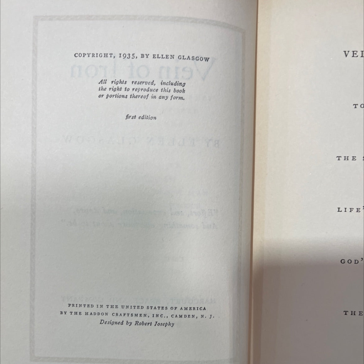 vein of iron book, by ellen glasgow, 1935 Hardcover image 3