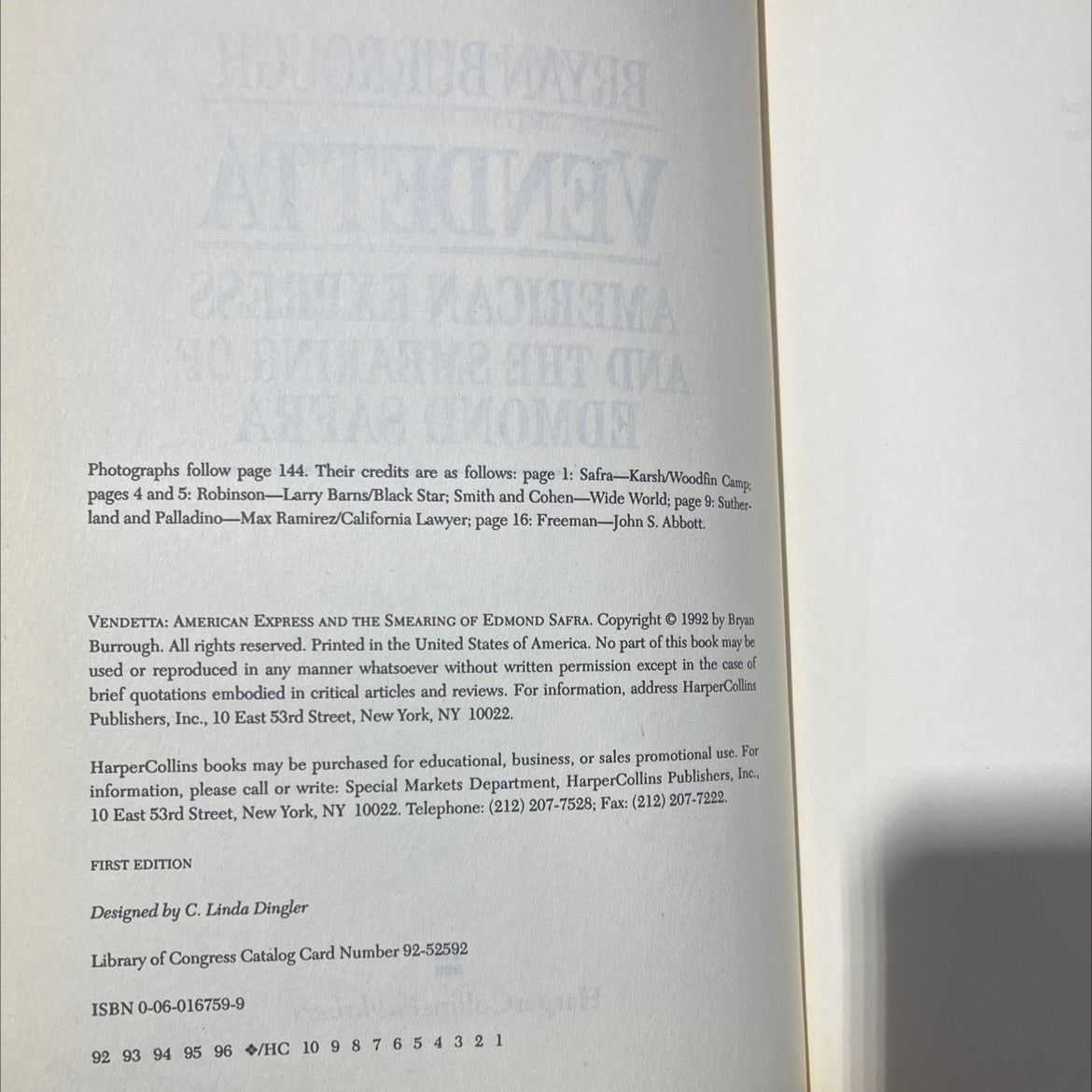 vendetta: american express and the smearing of edmond safra book, by bryan burrough, 1992 Hardcover image 3