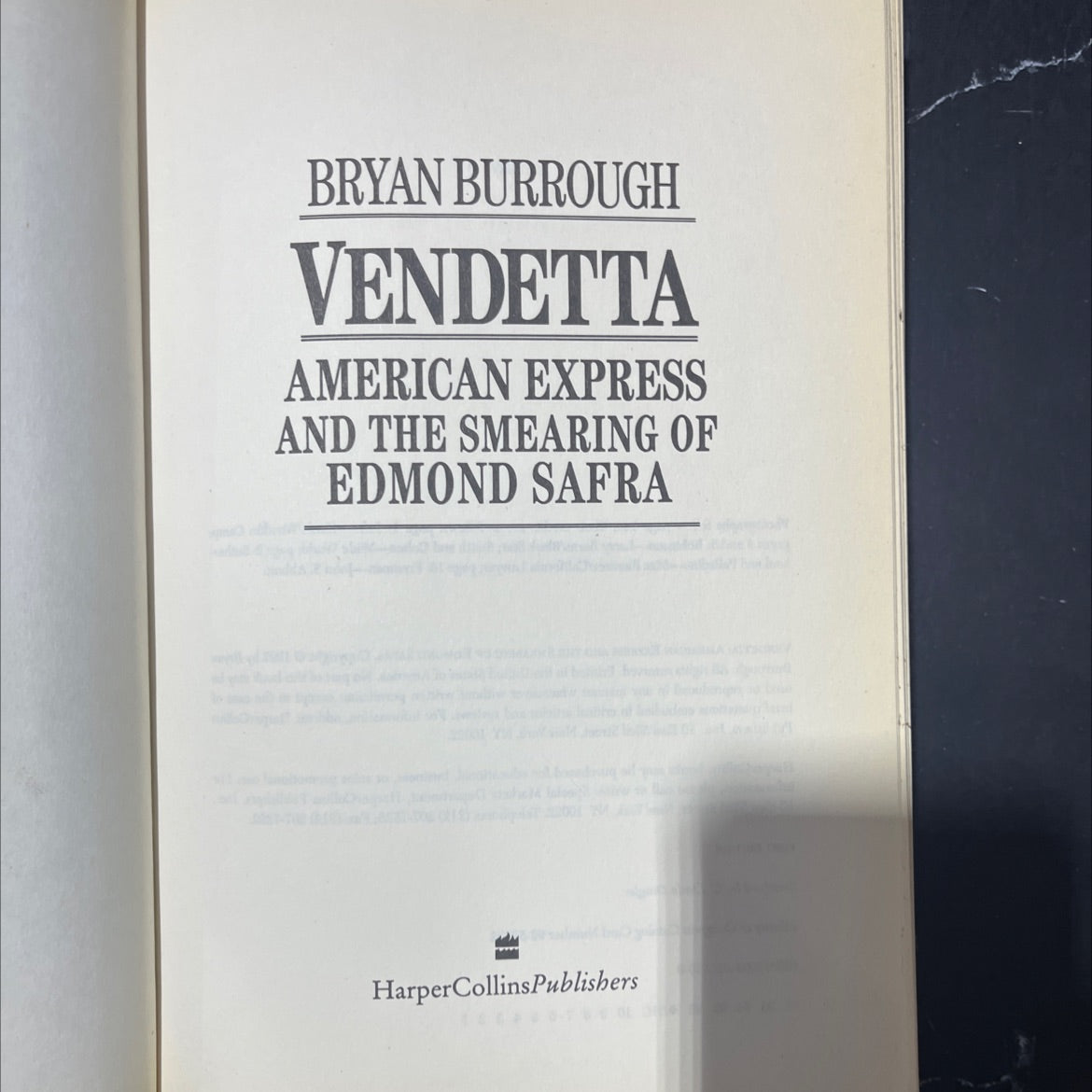 vendetta: american express and the smearing of edmond safra book, by bryan burrough, 1992 Hardcover image 2