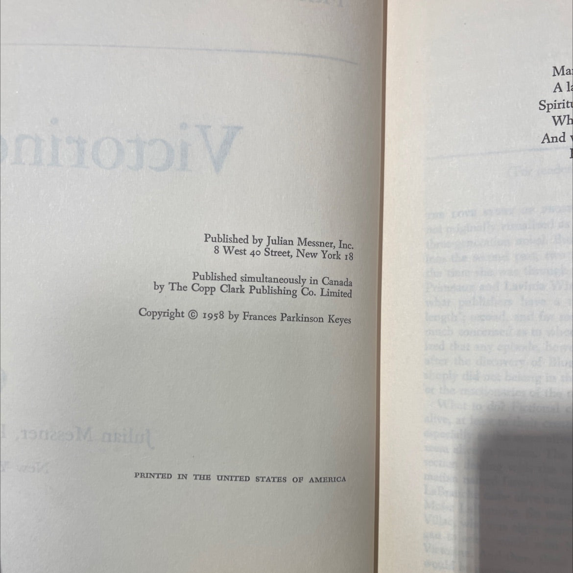 victorine book, by frances parkinson keyes, 1958 Hardcover image 3