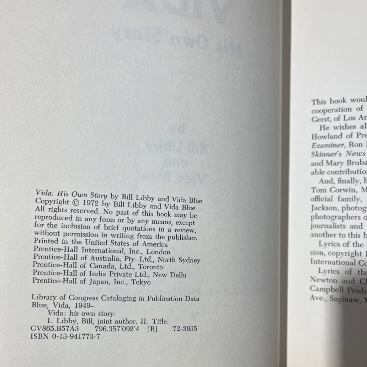 vida: his own story book, by bill libby and vida blue, 1972 Hardcover image 3