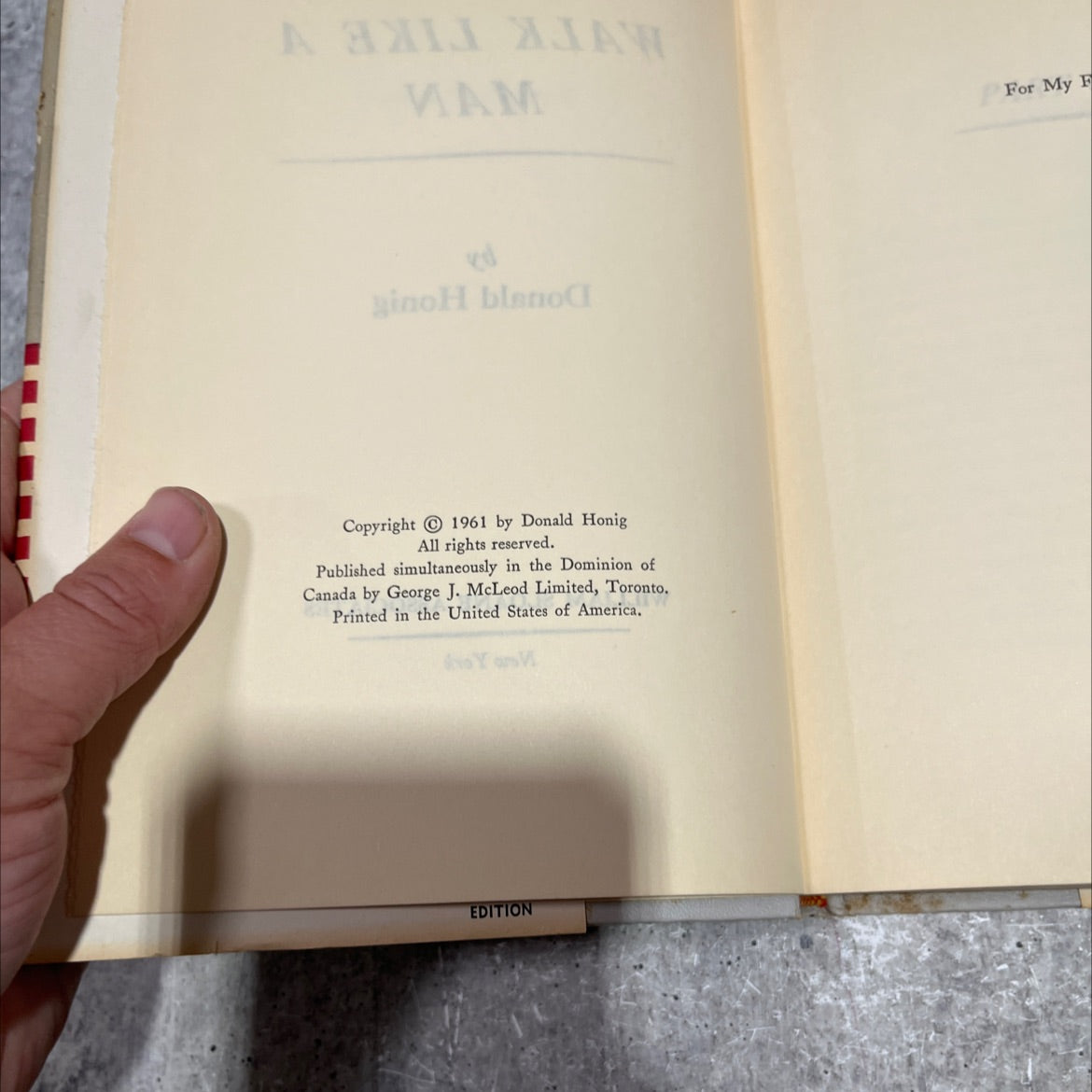 walk like a man book, by Donald Honig, 1961 Hardcover image 3