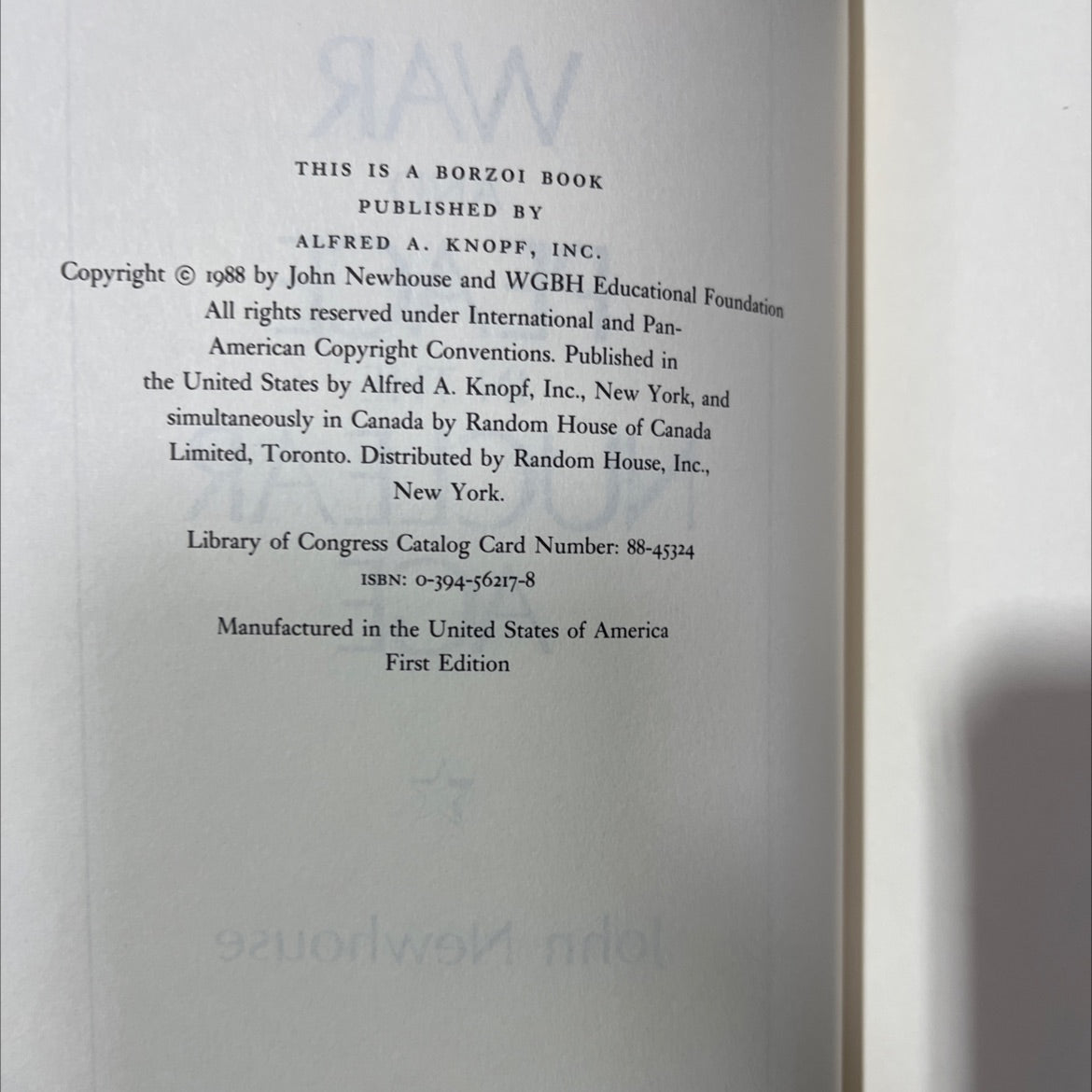 war and peace in the nuclear age book, by John Newhouse, 1989 Hardcover image 3