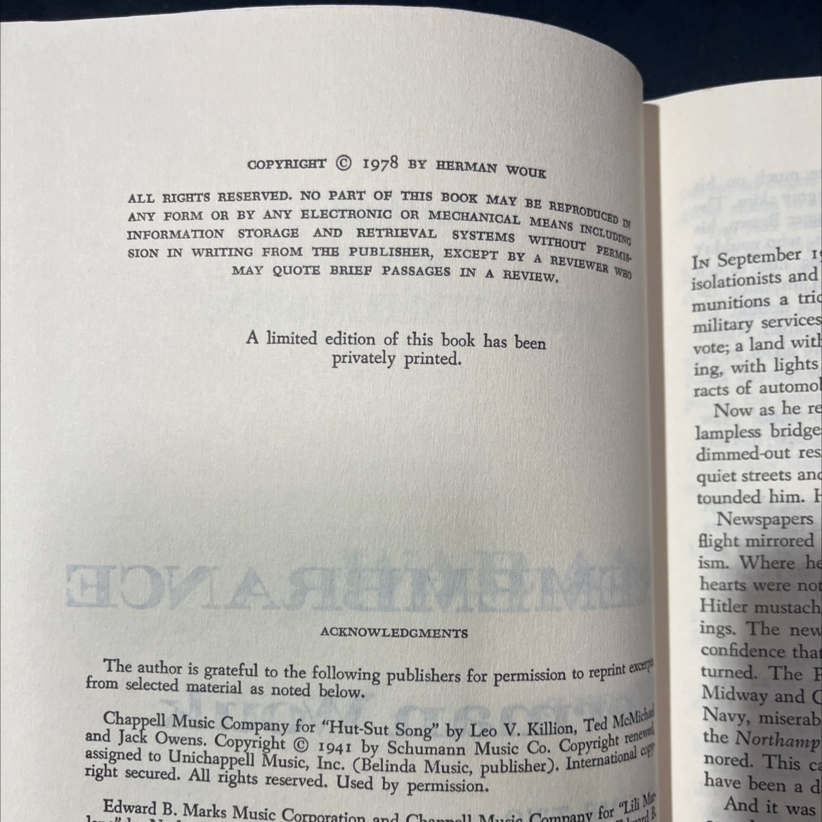 war and remembrance book, by herman wouk, 1978 Hardcover image 3