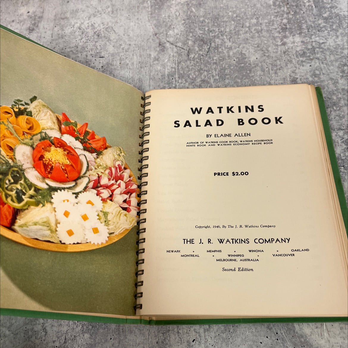watkins salad book book, by elaine allen, 1946 Hardcover image 2