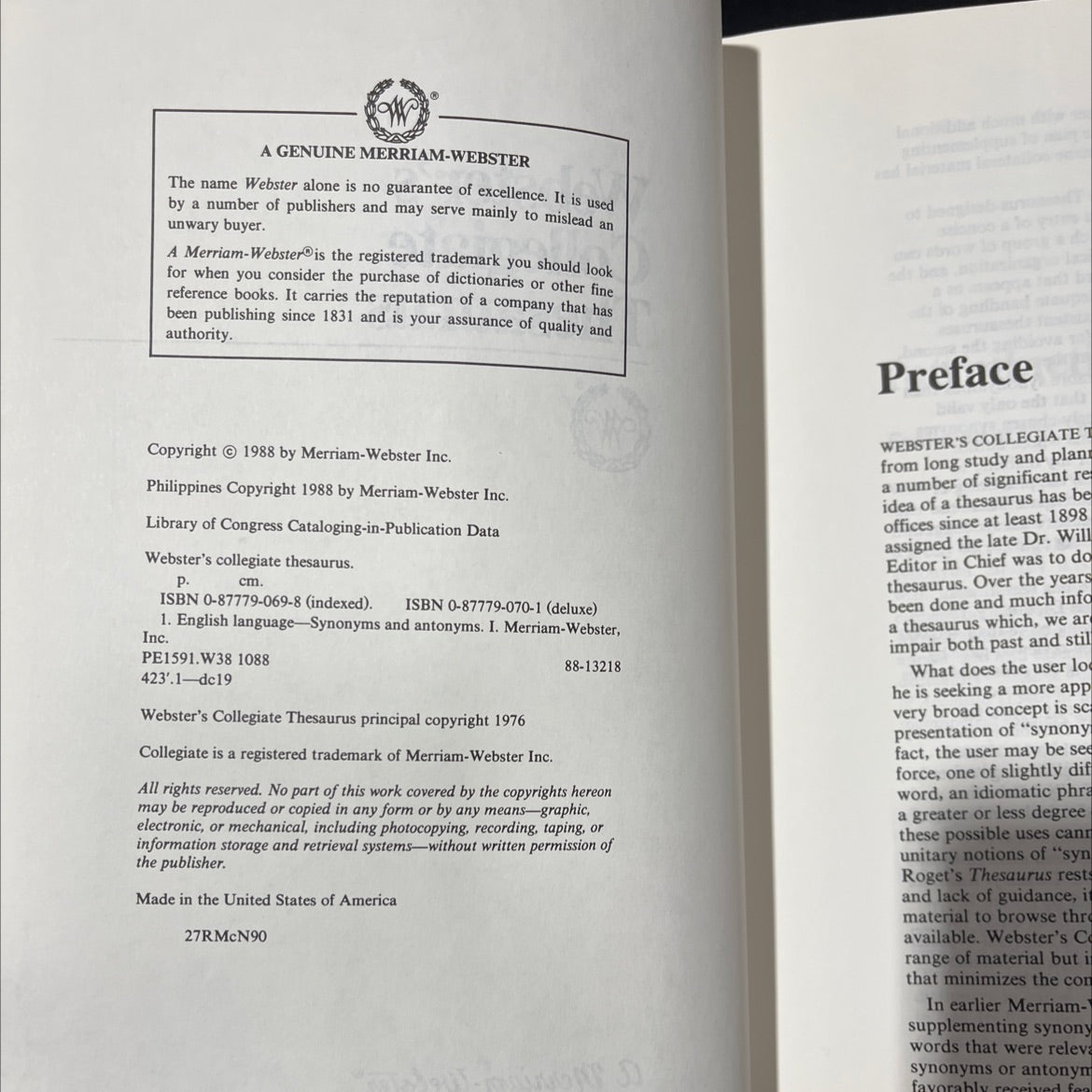 webster's collegiate thesaurus book, by merriam-webster inc., 1988 Hardcover image 3