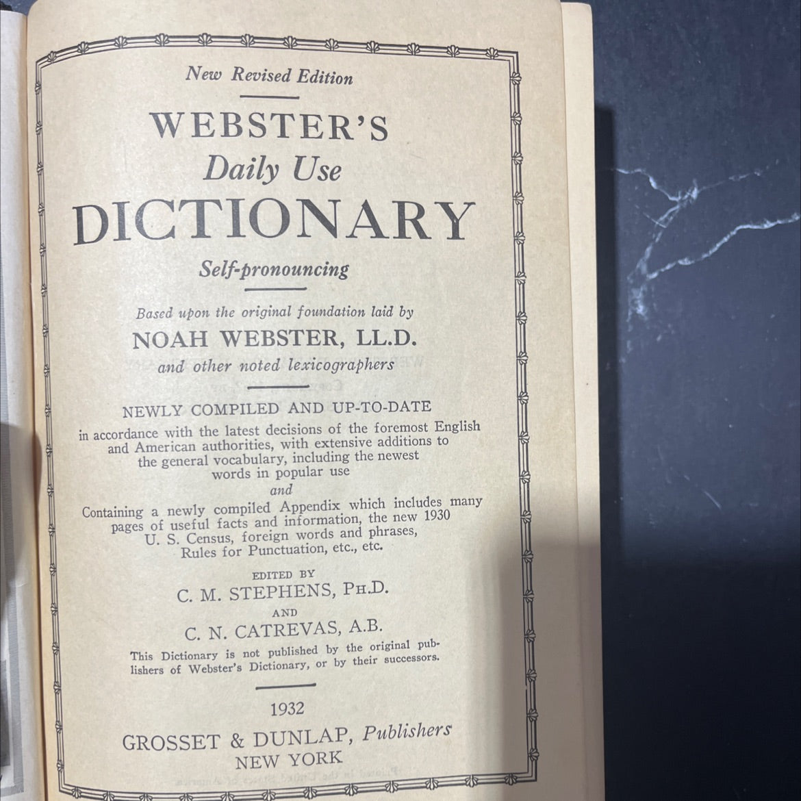 webster's daily use dictionary book, by c. m. stephens, ph.d. and c. n. catrevas, a.b., 1932 Hardcover image 2
