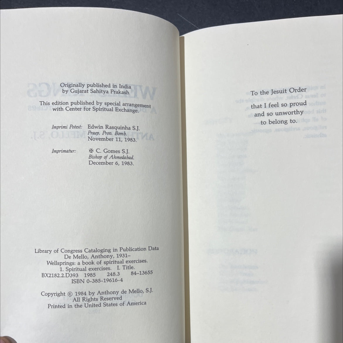 wellsprings a book of spiritual exercises book, by anthony de mello, s.j., 1985 Hardcover image 3