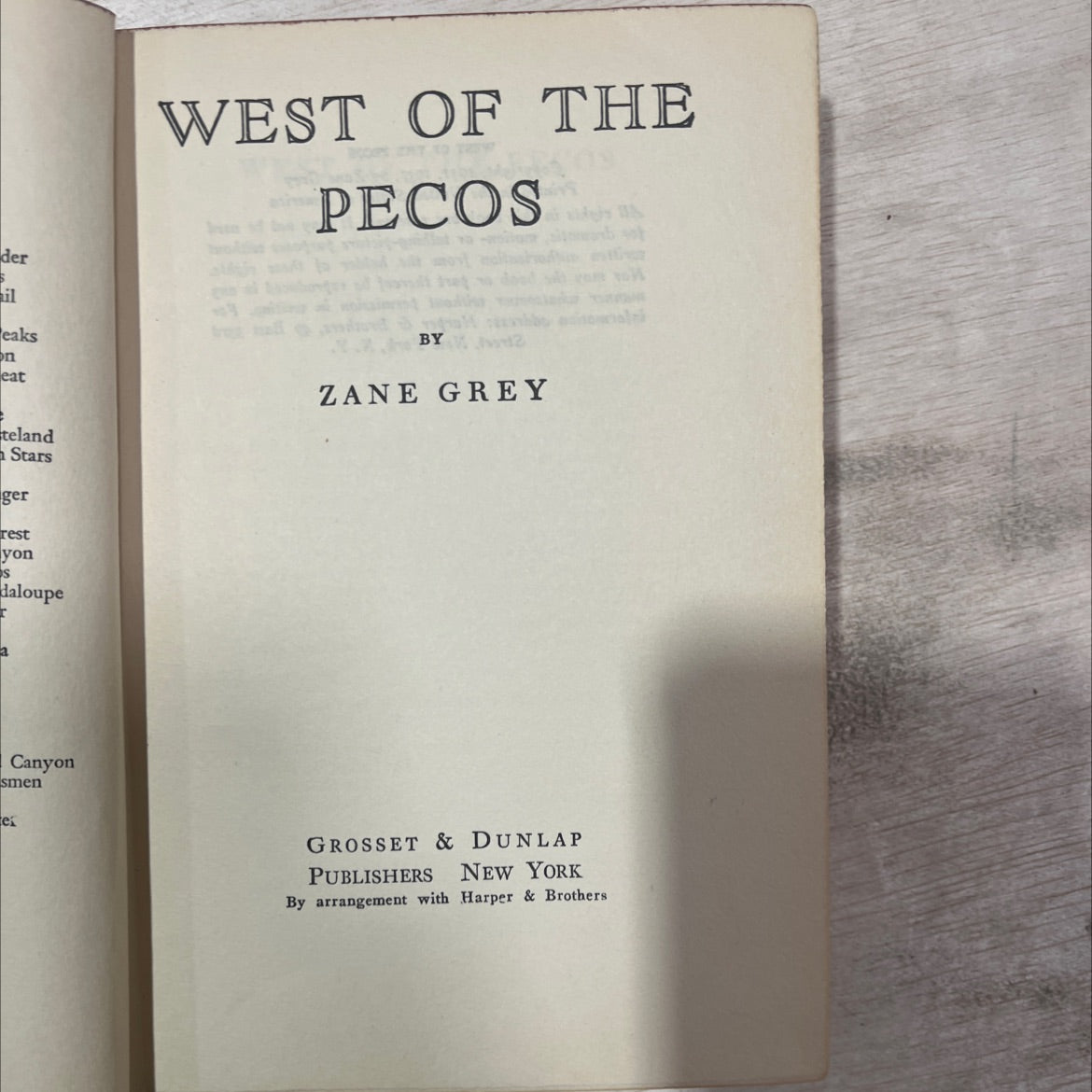 west of the pecos book, by zane grey, 1937 Hardcover, Antique image 2